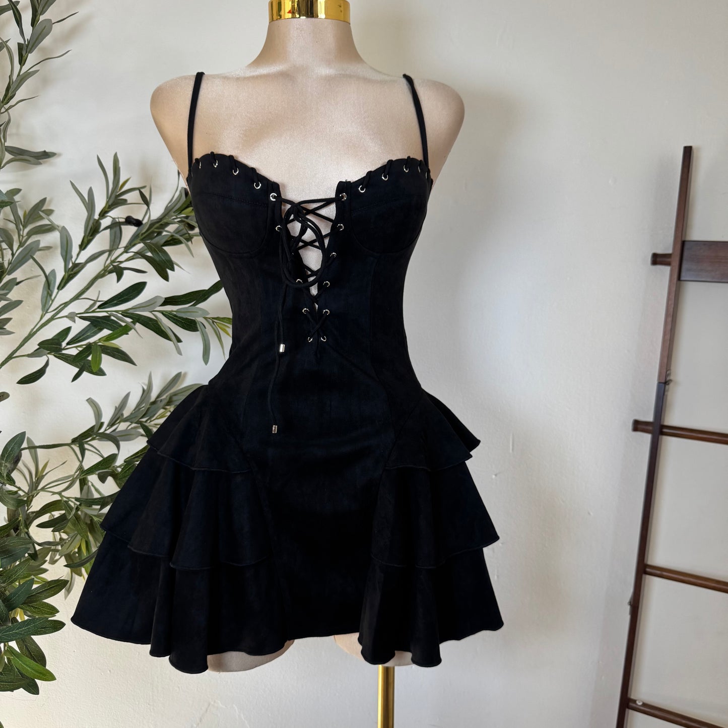 Suede Flare Dress -Black