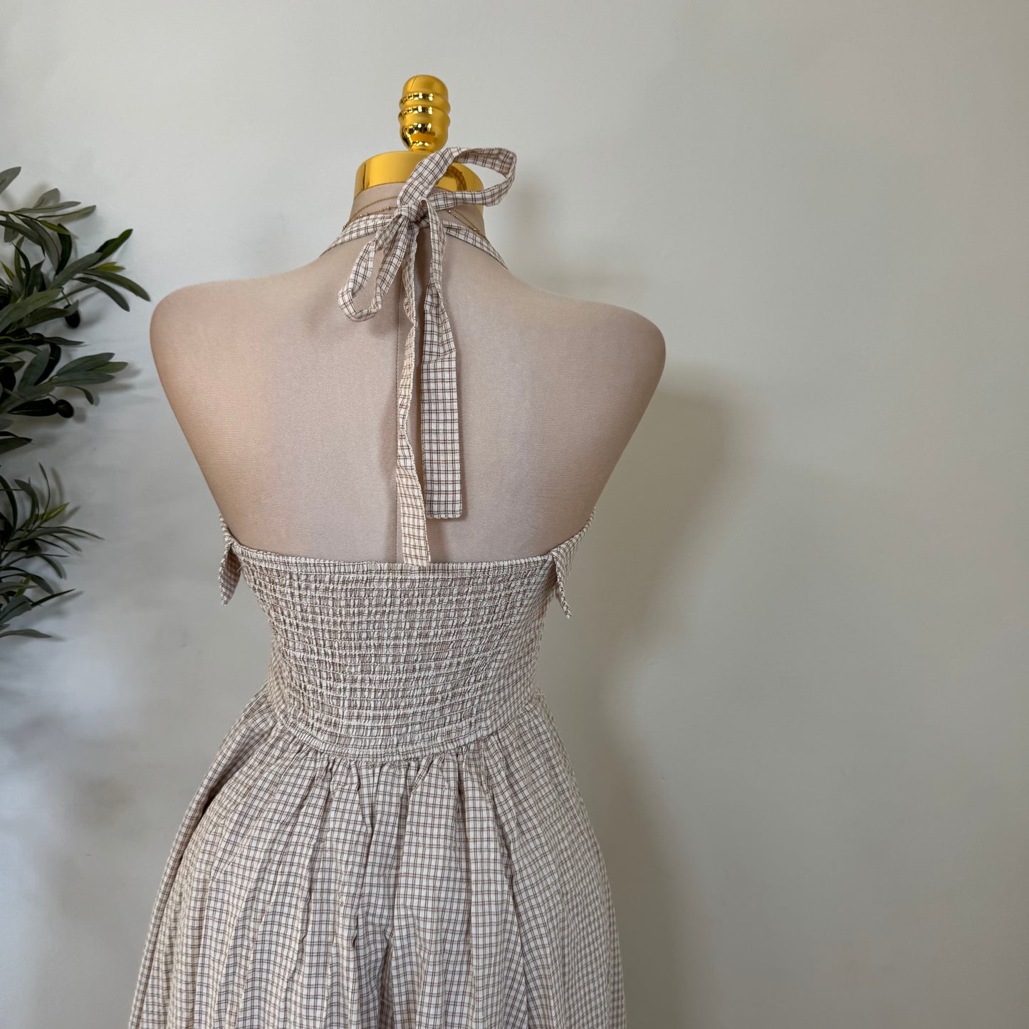 Picnic Halter Midi Dress-Brown