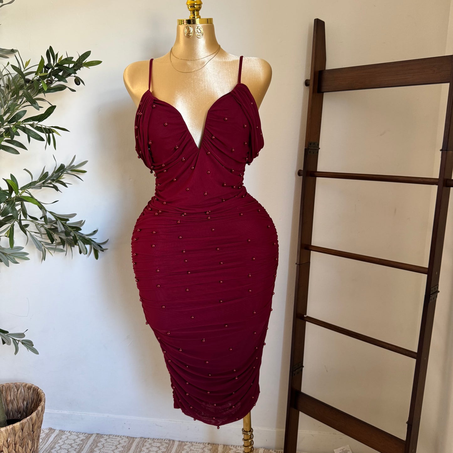 Aria Pearl Dress PL-Burgundy