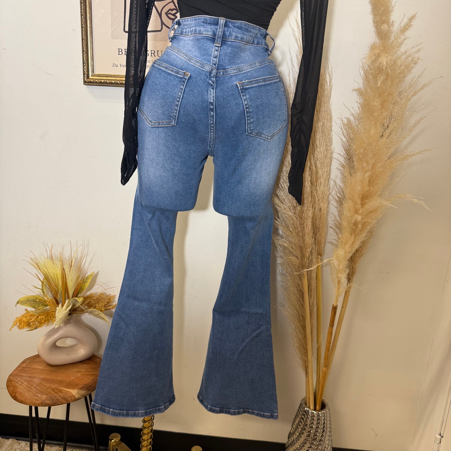 Flare Denim Stretchy Material Jeans- Blue