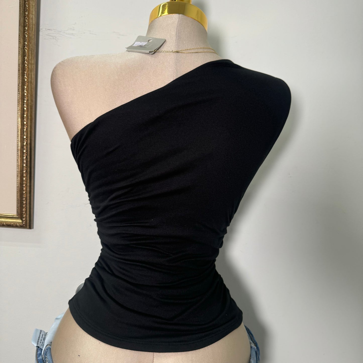 One Side Double Layered Top-Black