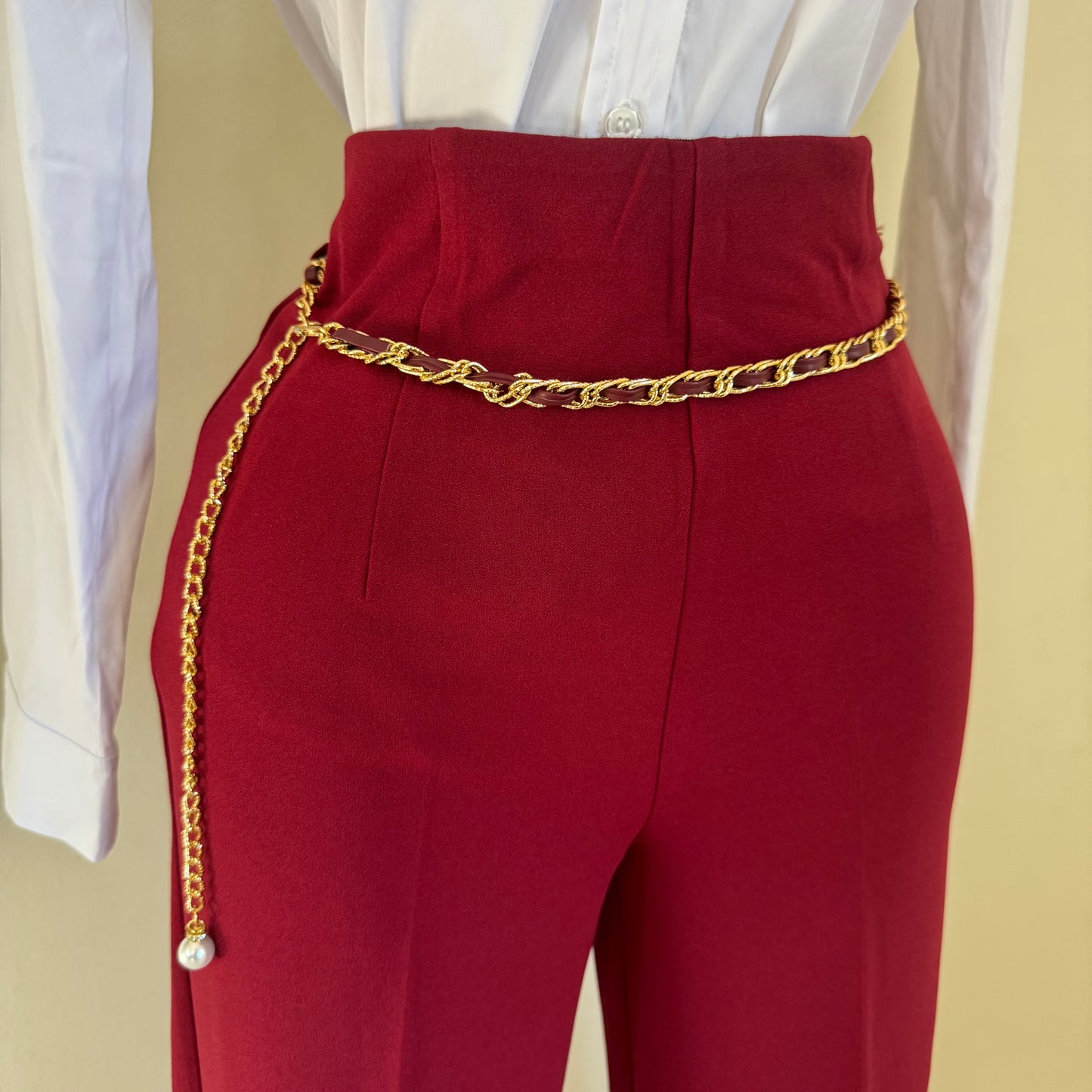 Dressy Pant with Chain- Burgundy
