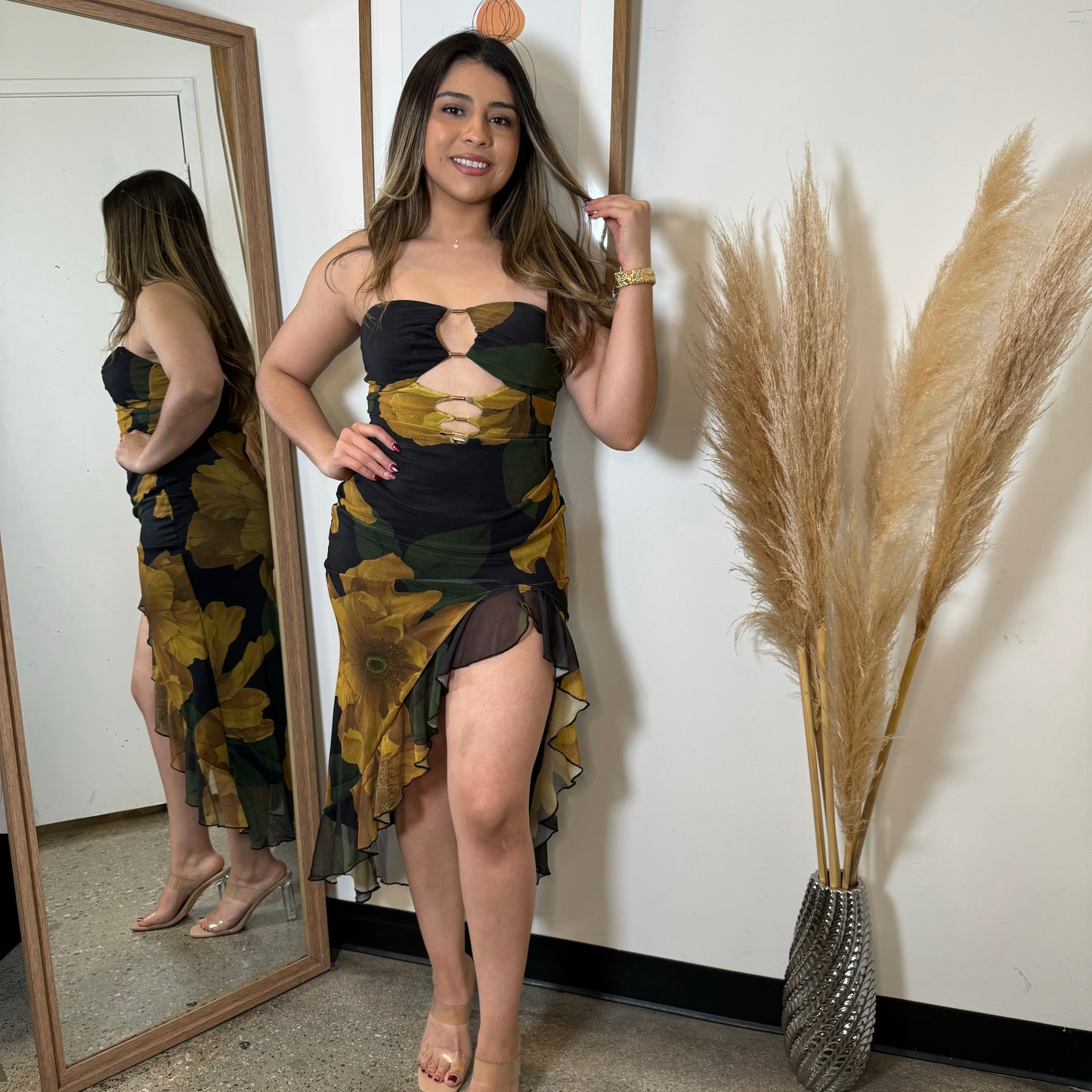 Karol Strapless Dress-Black/Yellow