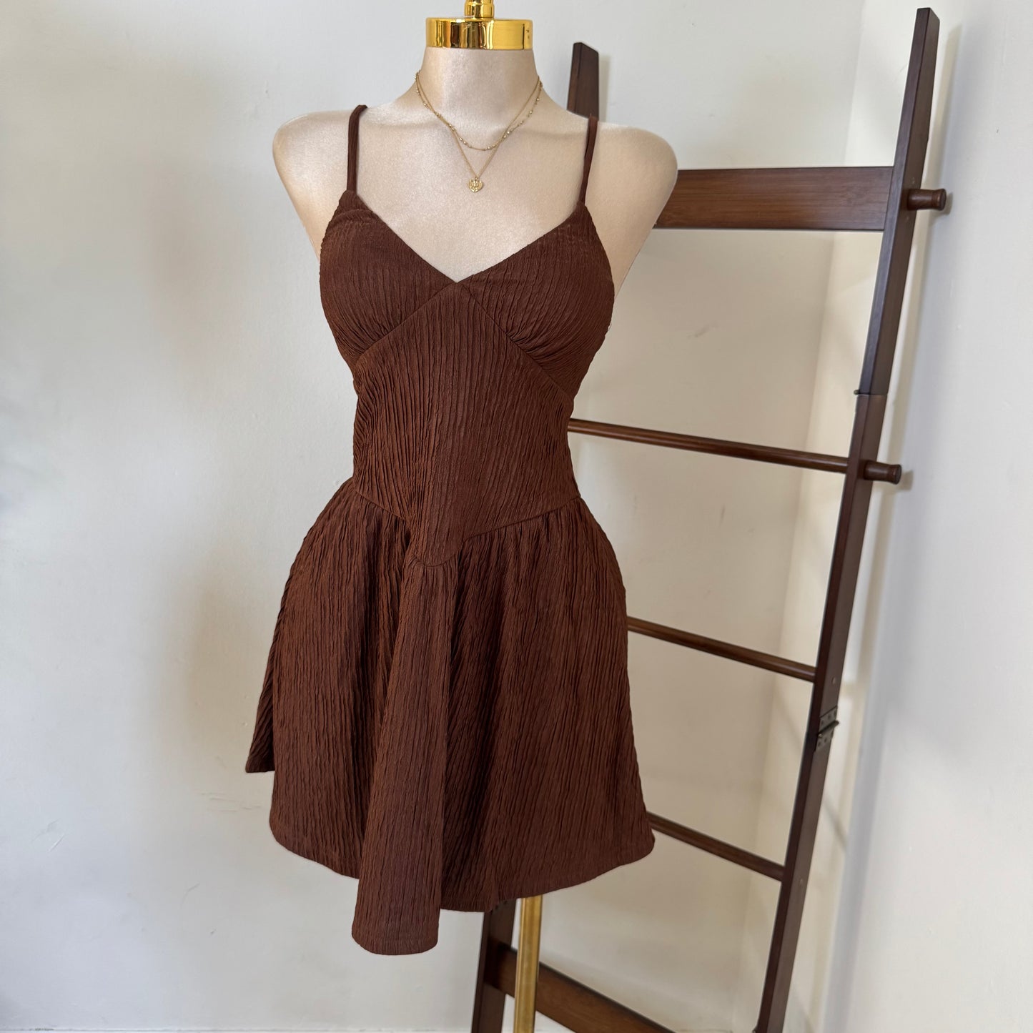 Crinkled Flowy Dress-Brown