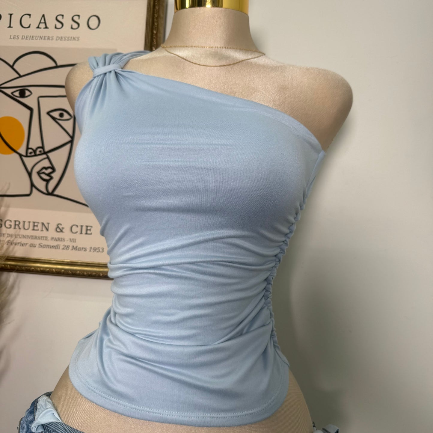 One Side Double Layered Top-Baby Blue