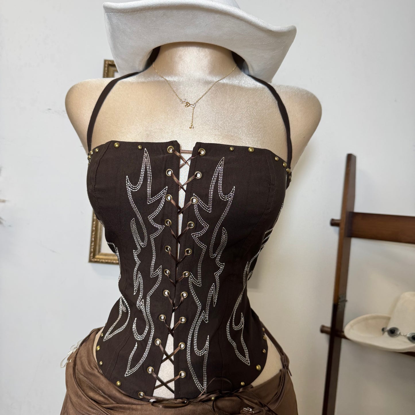 La Yaquesita Corset Top-Brown