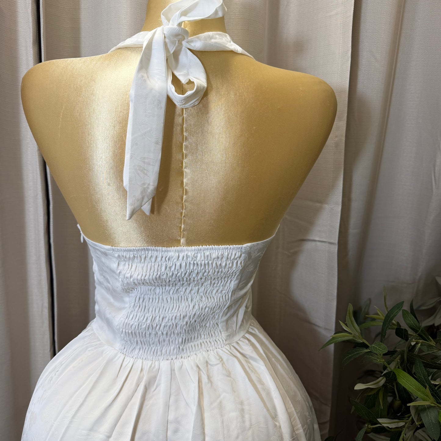 Halter Neck Midi Dress flare Dress-White