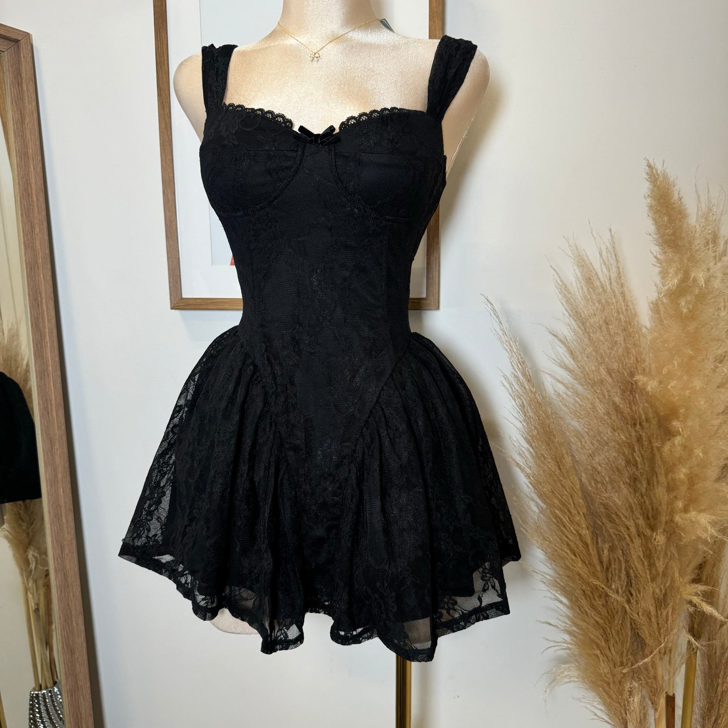 Miriam Lace Mini Dress-Black