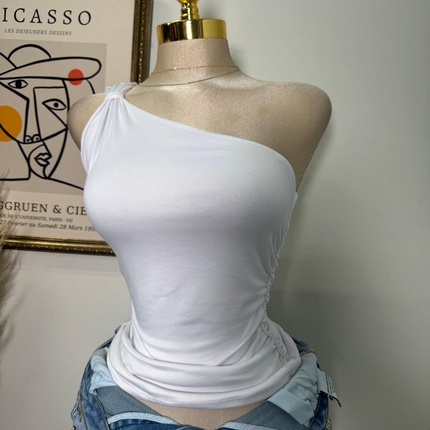 One Side Double Layered Top-White