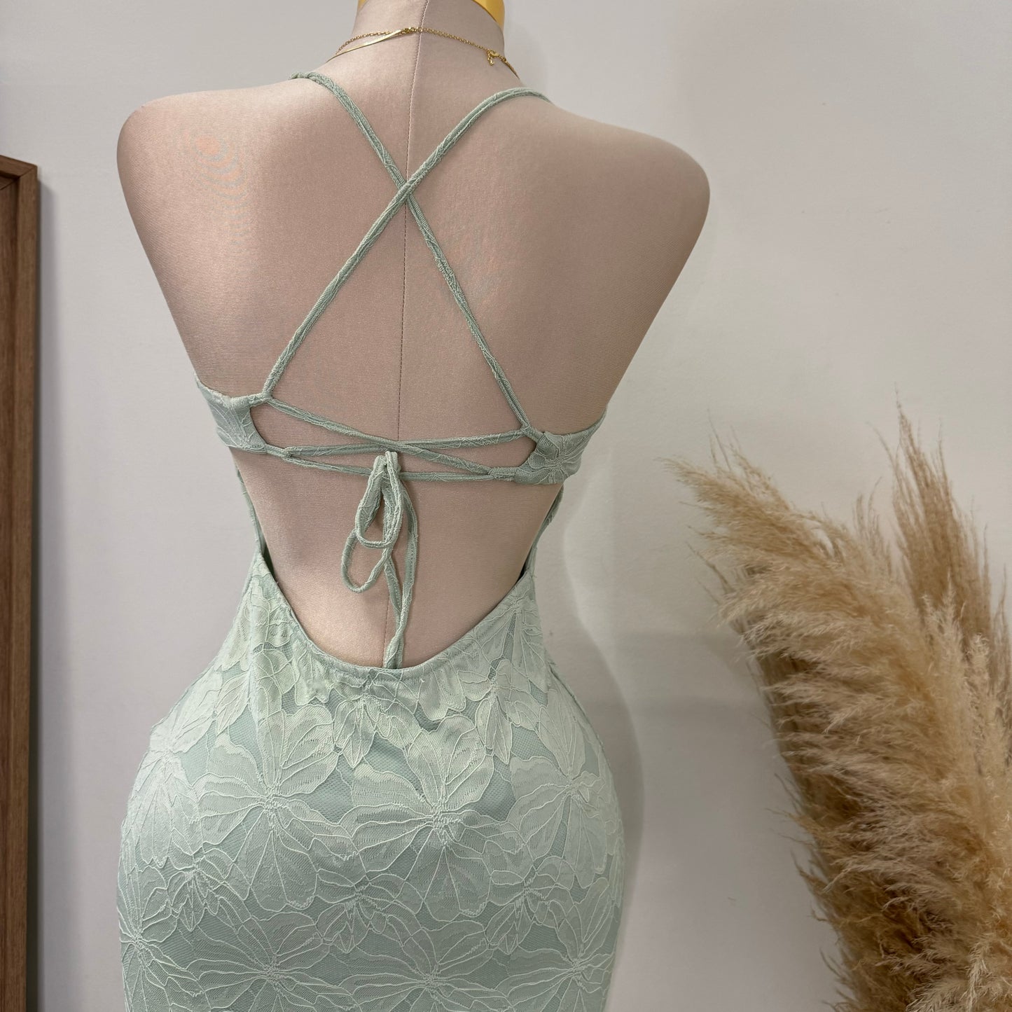 Tie Front Open Back Maxi Dress -Sage Green