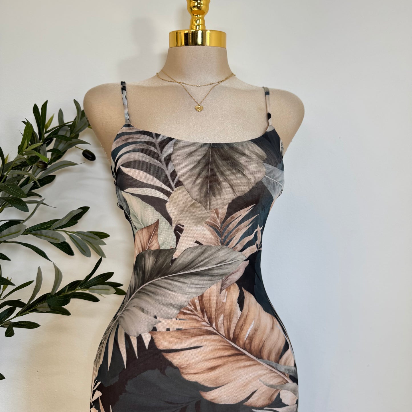 Palm Print Maxi Mermaid Dress-Green