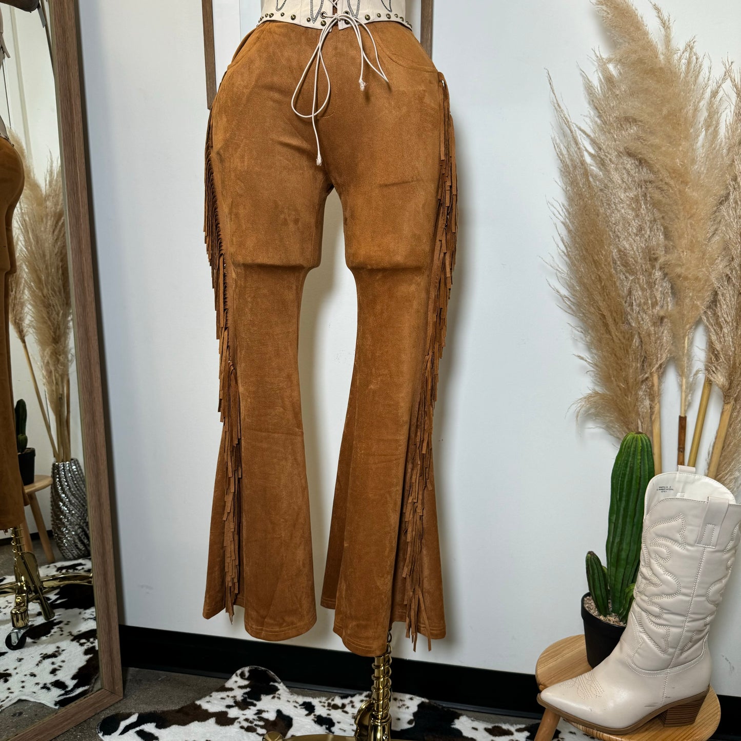 Lo Tienes Todo Fringe Pants-Camel