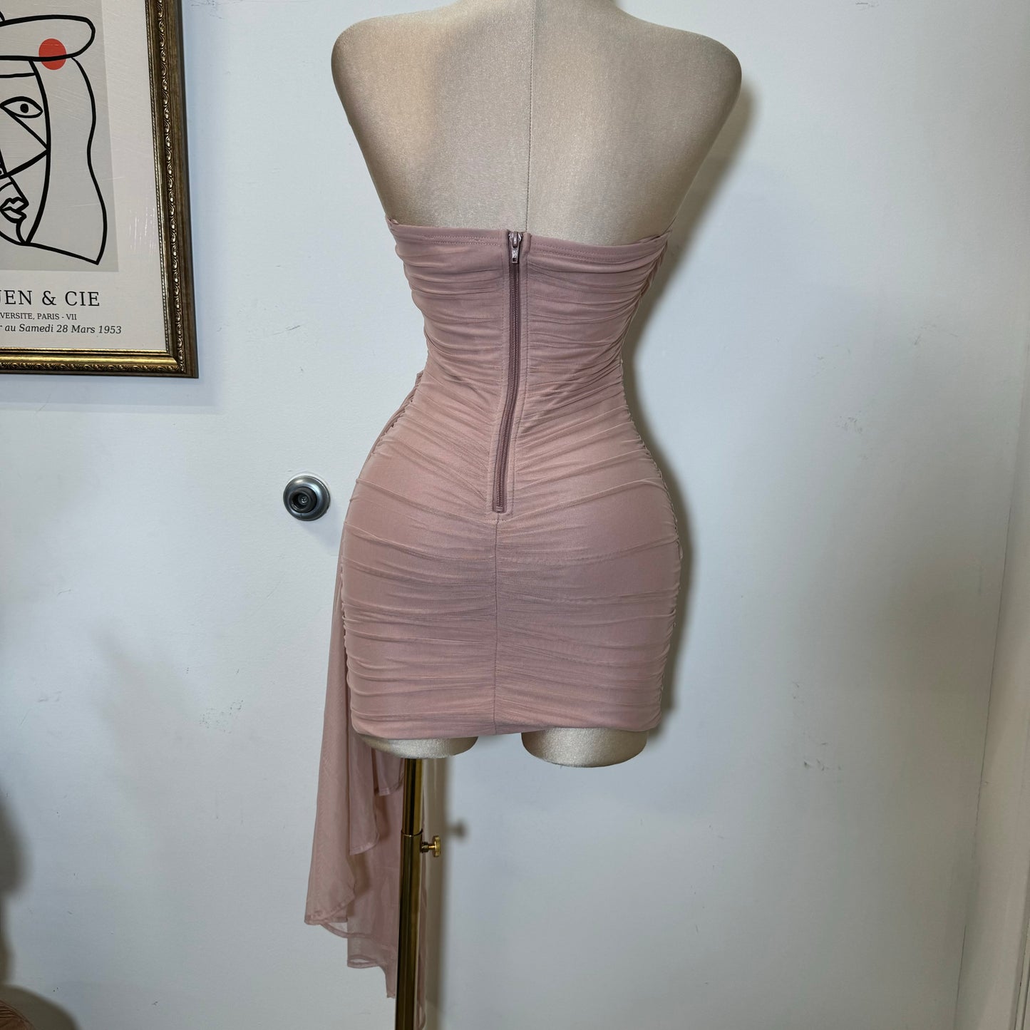 Sweetheart Draped Tube Mini Dress-Blush