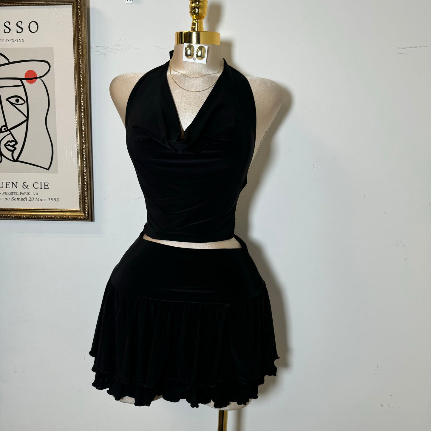 Halter Skirt Set-Black