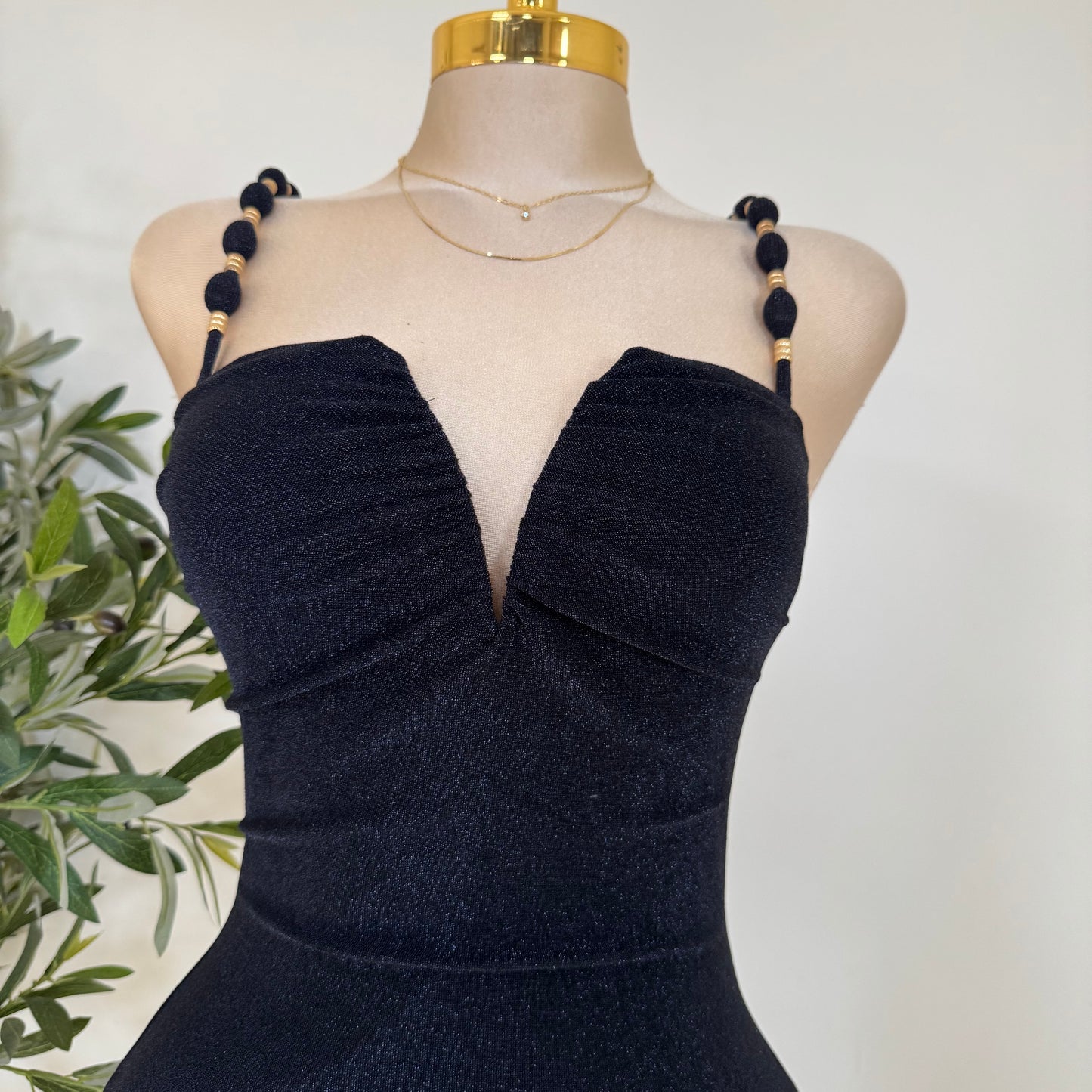 METALLIC LUREX KNIT MIDI DRESS-Navy