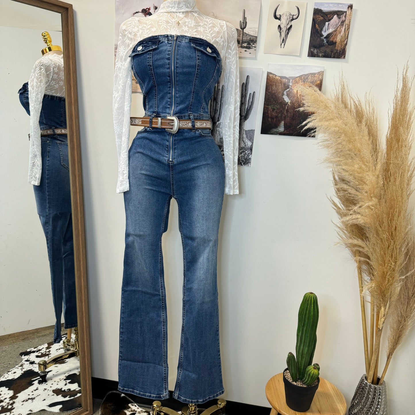 Rodeo Strapless Denim Jumpsuit-Blue