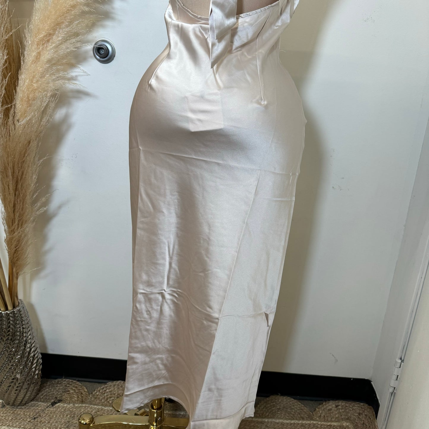 Silky Halter Dress-Champagne