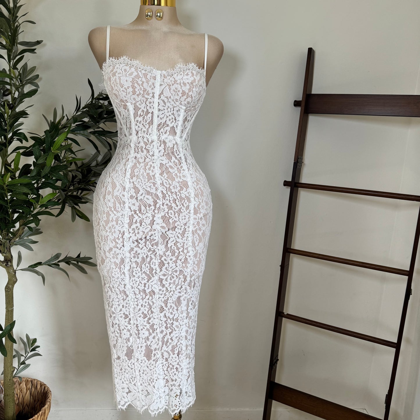 Midnight Lace Corset Dress-White