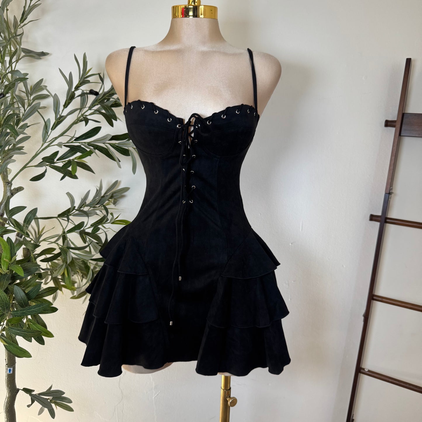 Suede Flare Dress -Black