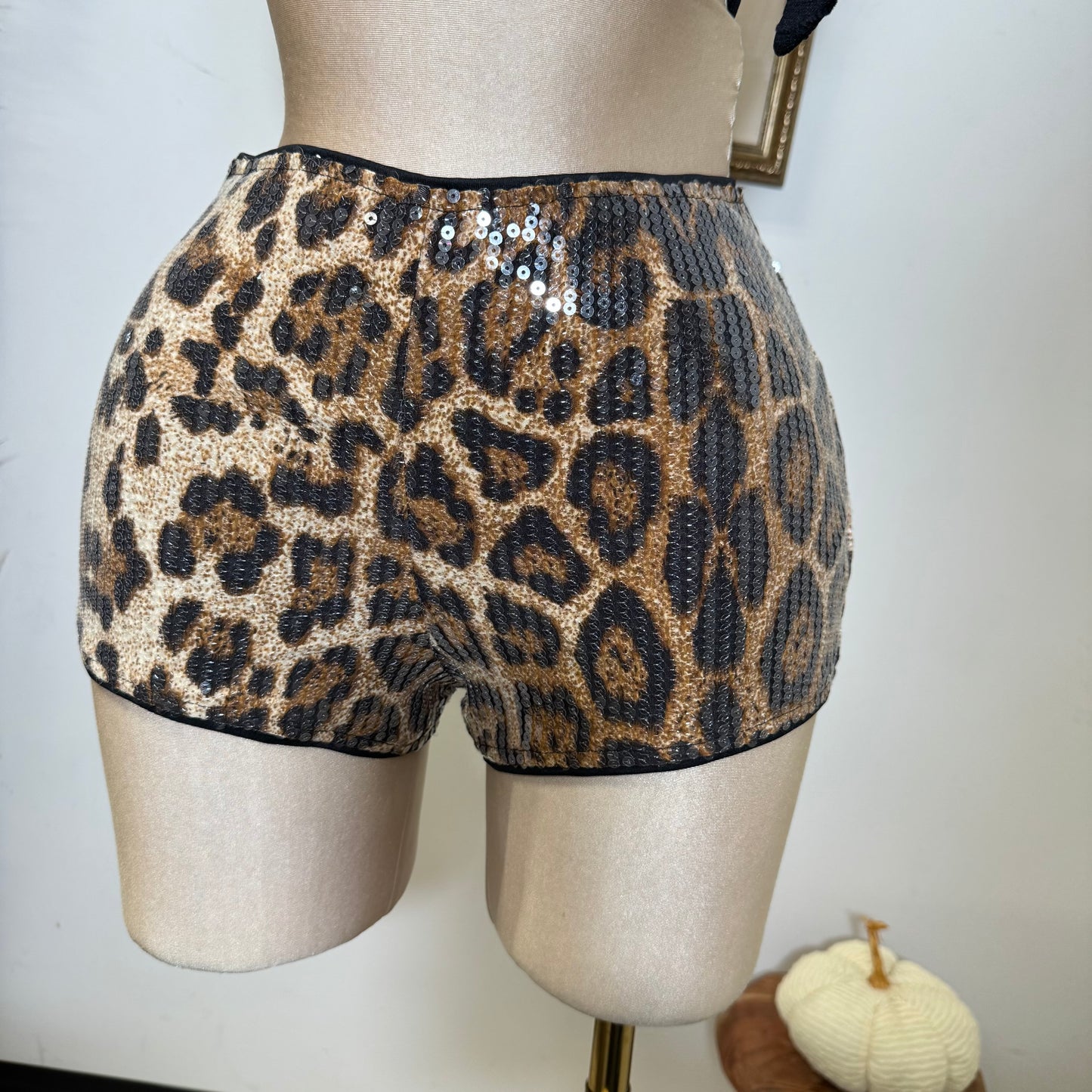 Leopard Sequins Micro Shorts-Leopard