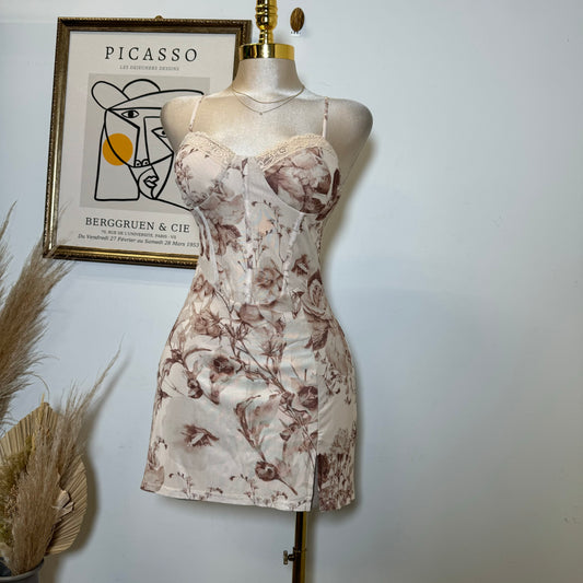 Luxe Floral Mesh Lace Strim Mini Dress-Multi Blush
