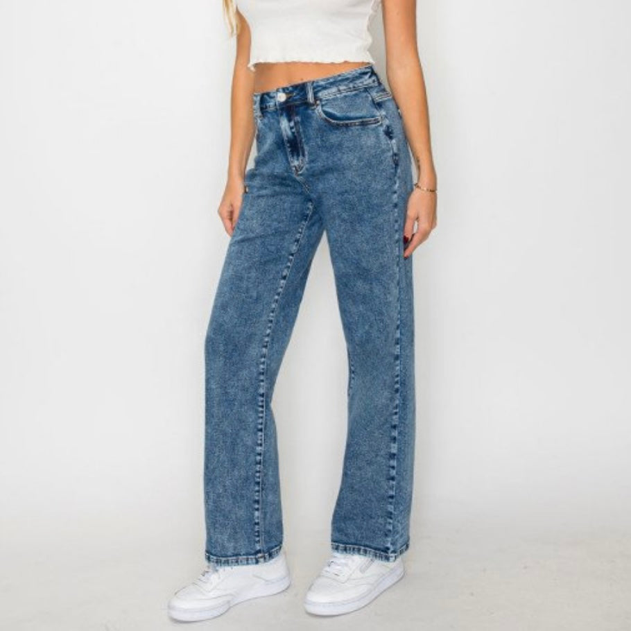 90377 Snow Wash Straight Jean-Dark Blue