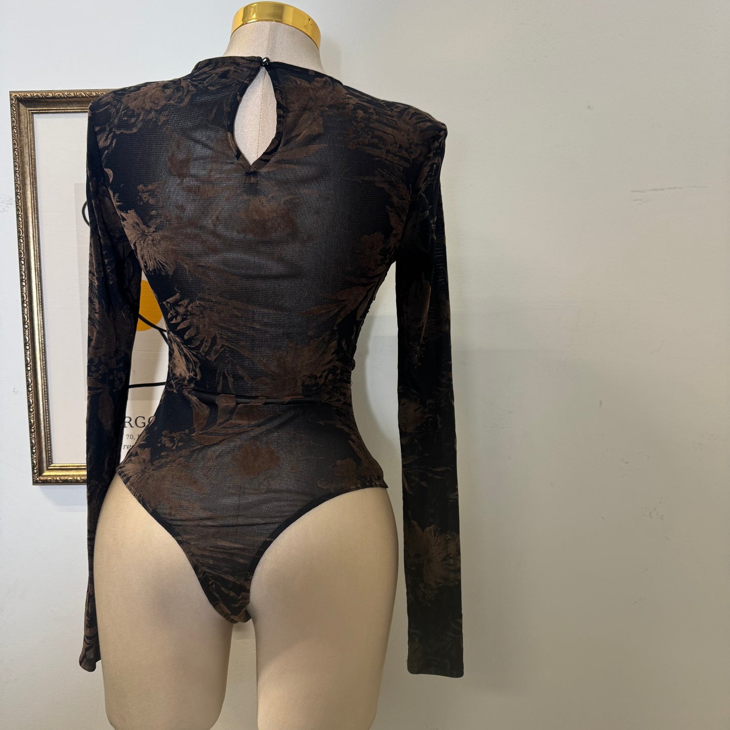 Round Neck Long Sleeve Bodysuit RS-Brown
