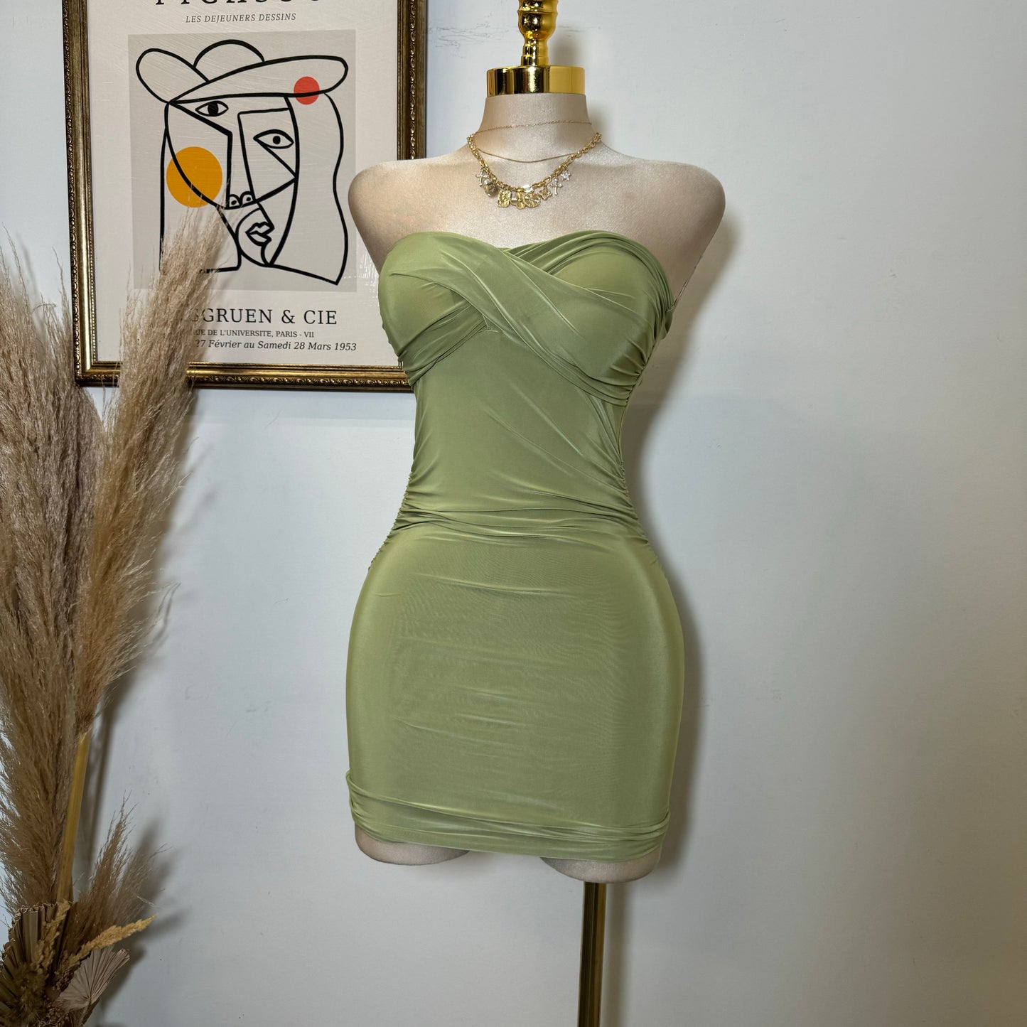 Twist Strapless Dress-Green
