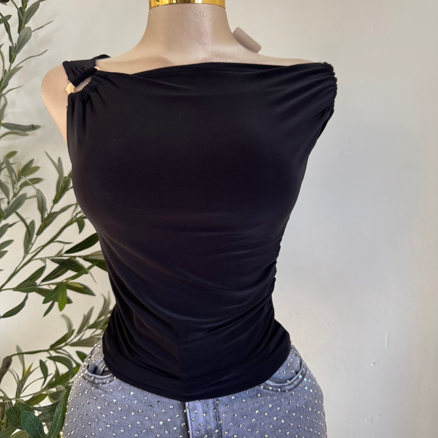 Asymmetrical Top with Gold Detail-Black