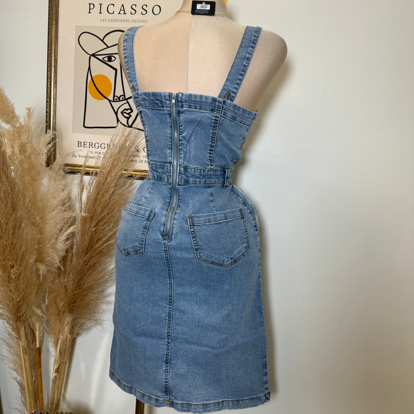 Button Down Placket Denim Dress-Lt Blue