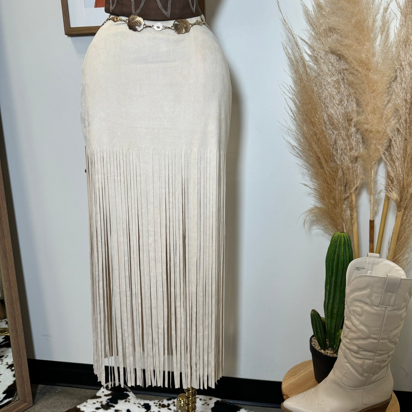 Y Tu Médium Rise Suede Knit Skirt-Natural