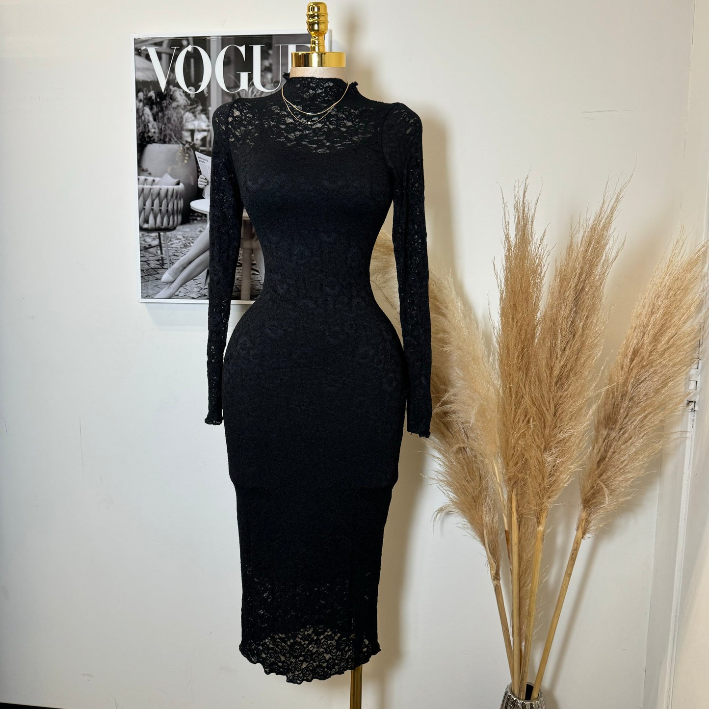 Rosie Lace Midi Dress-Black