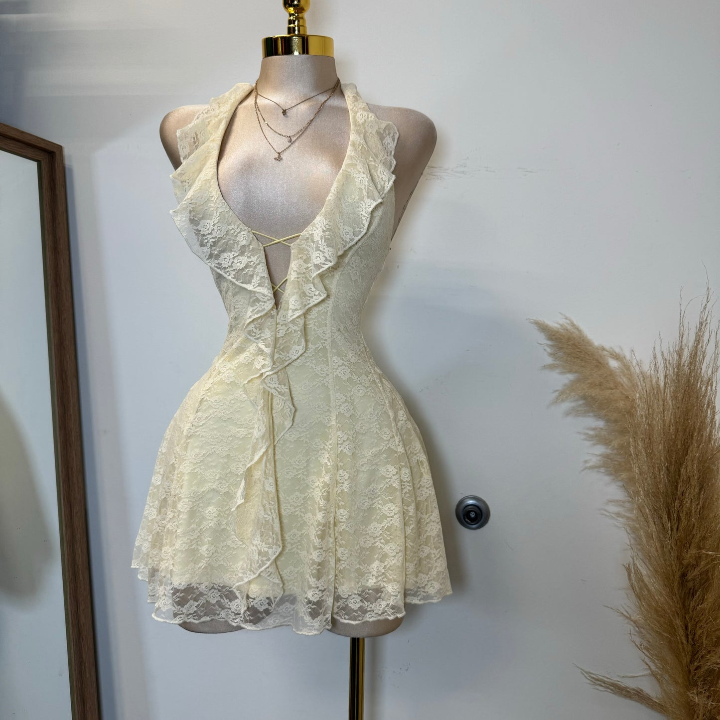 Amy Lace Halter Dress-Ivory