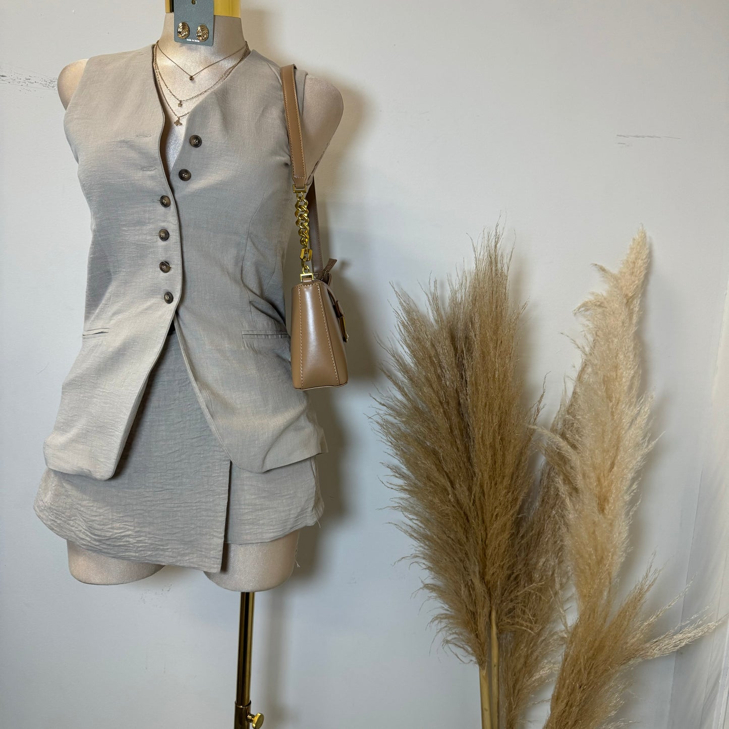 Roxe Linen Two Piece Skirt Set-Beige
