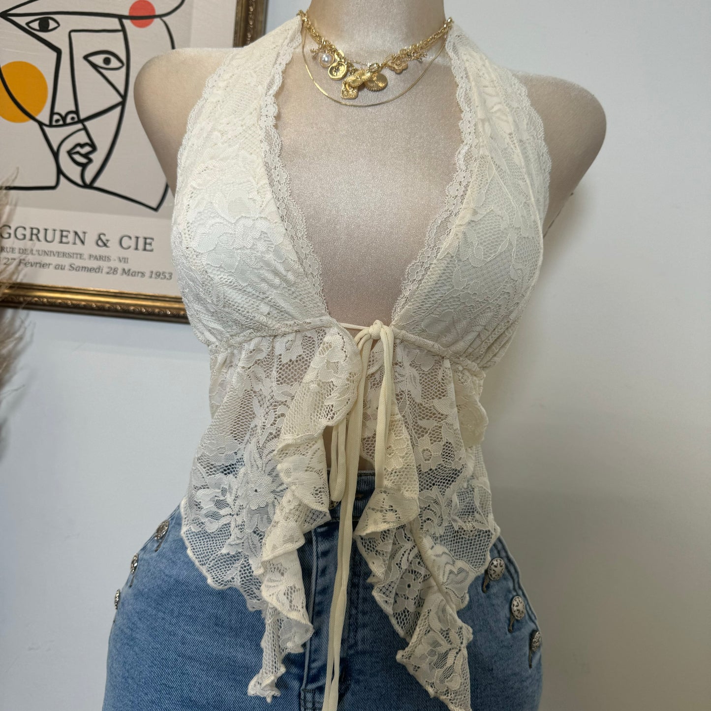 Lace Halter Top-White