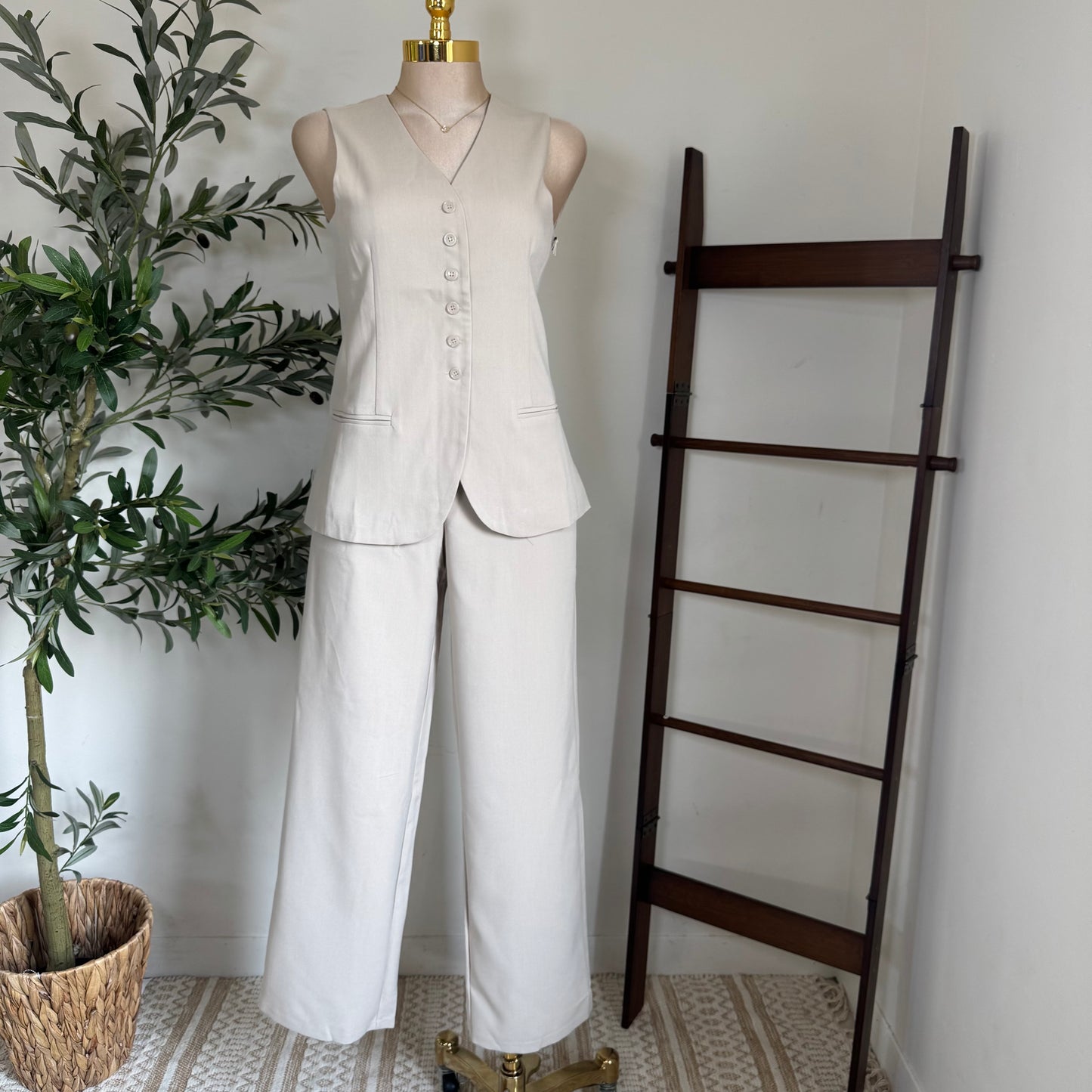 Vest Pants Set-White