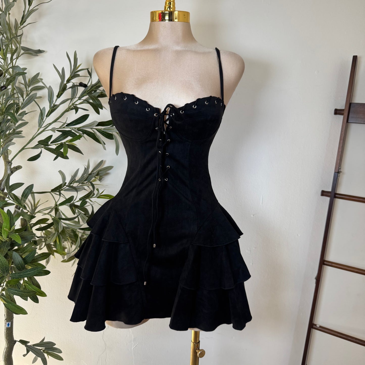 Suede Flare Dress -Black