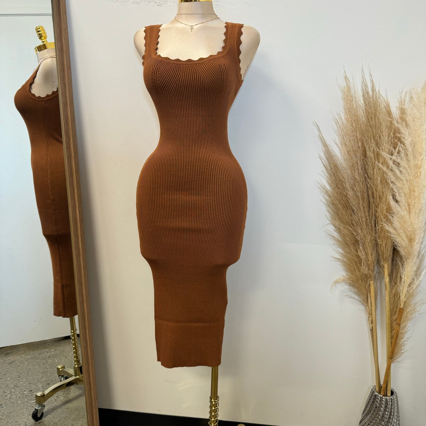 Lolis Knit Tank Midi Dress-Caramel