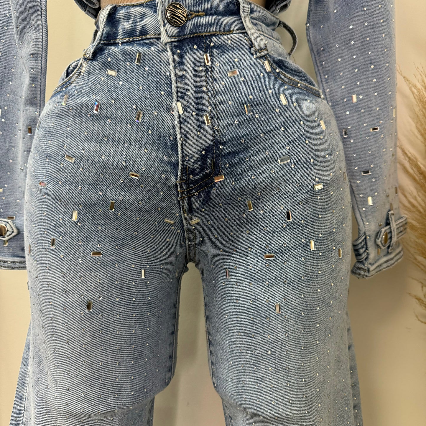 Ximena Rhinestone Pants-Blue