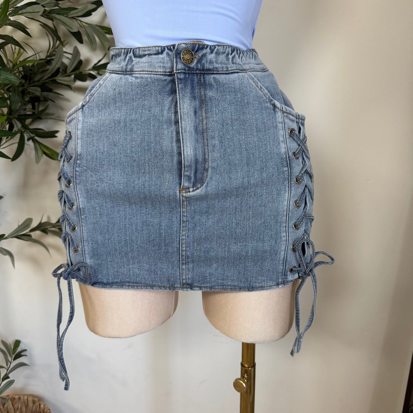 Sexy Denim Mini Skirt with short-Blue