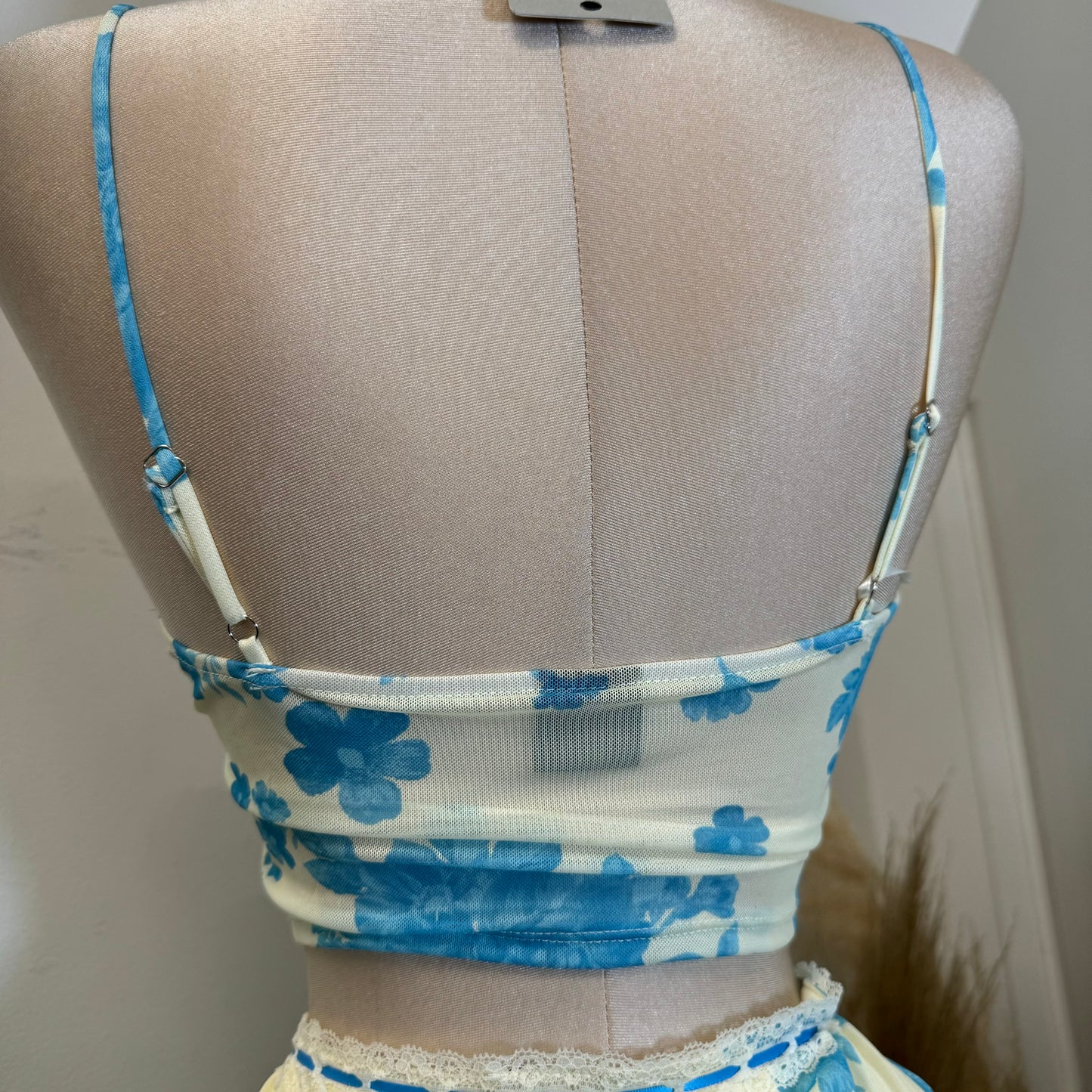 Mesh Two Piece Skirt Set-Blue