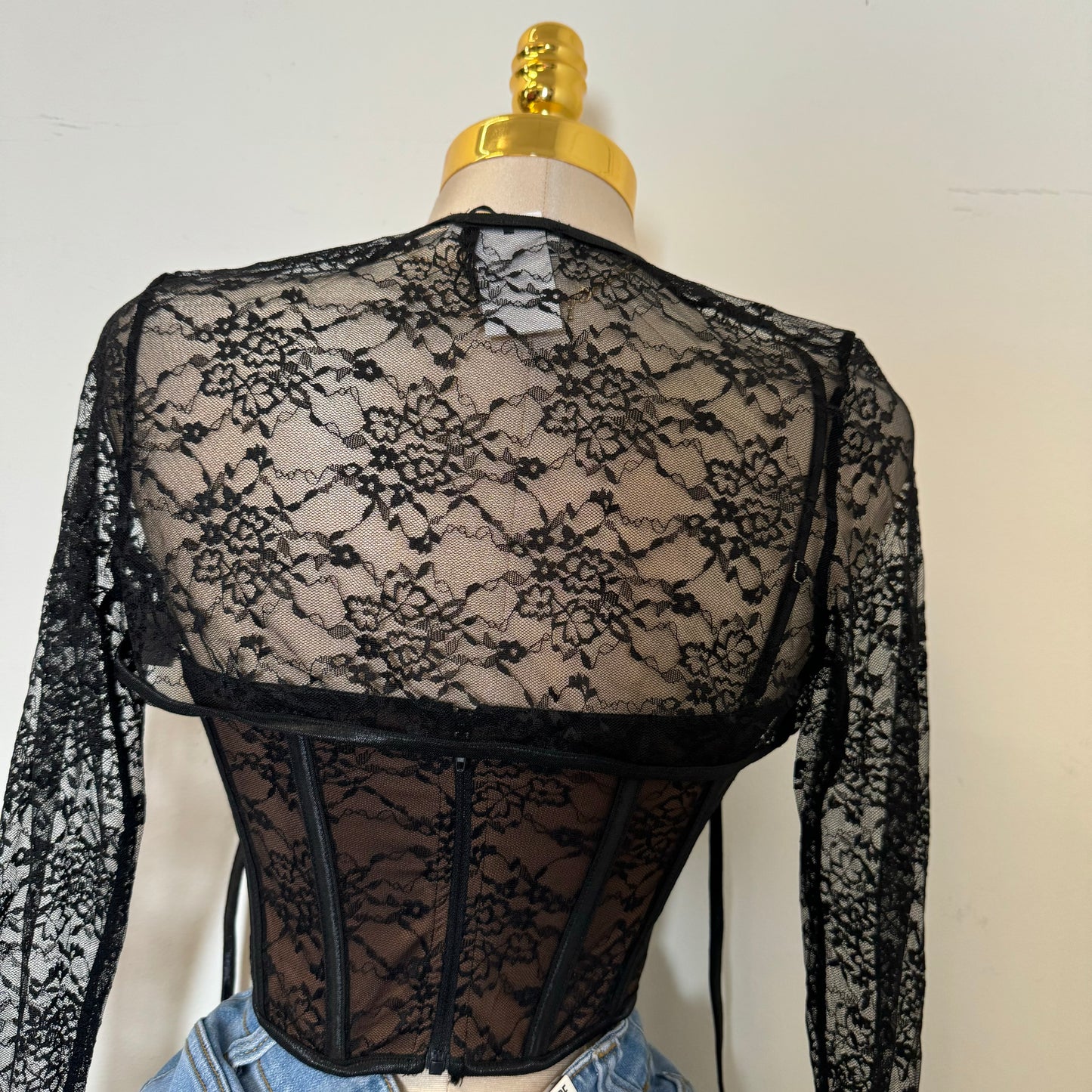Nadie Lace Long Sleeve Top-Black