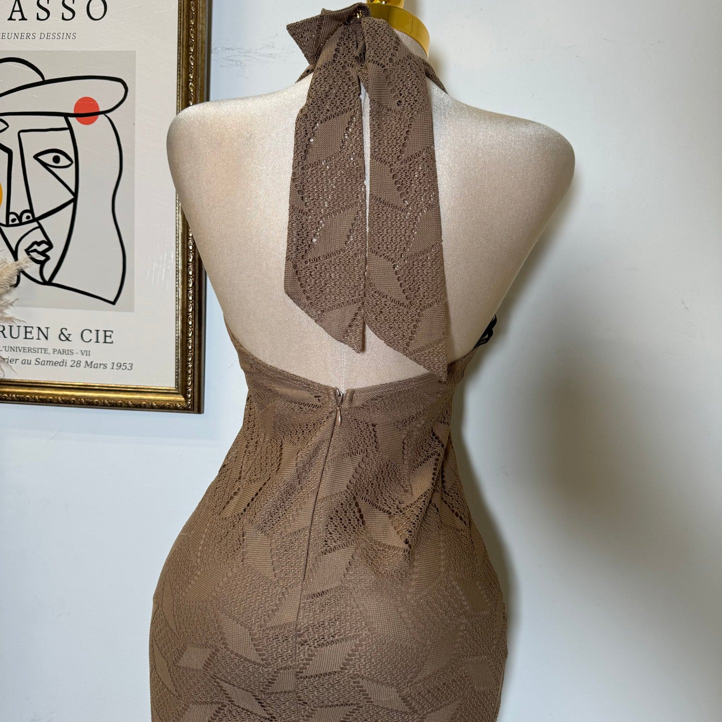 Sole texture knit with Hardware trim Dress-Mocha