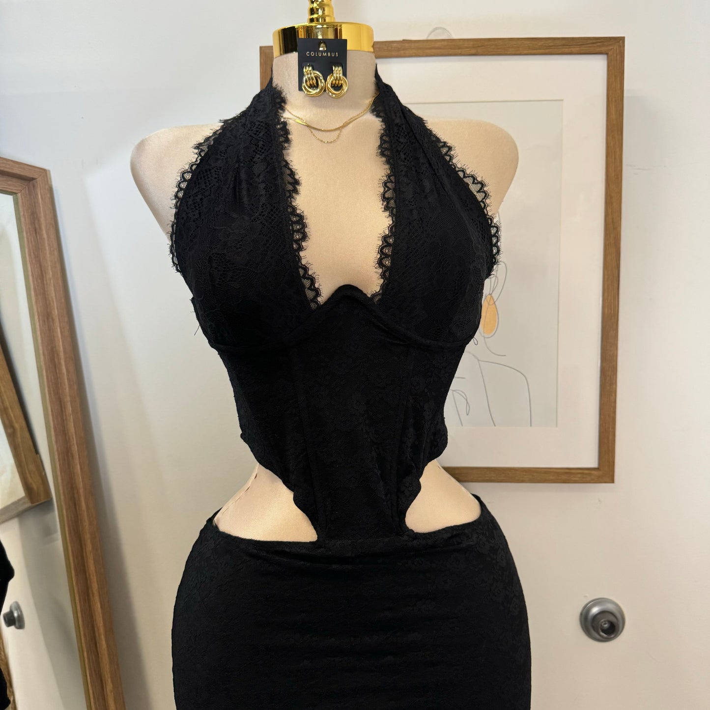 Luna Lace Corset Mini Dress-Black