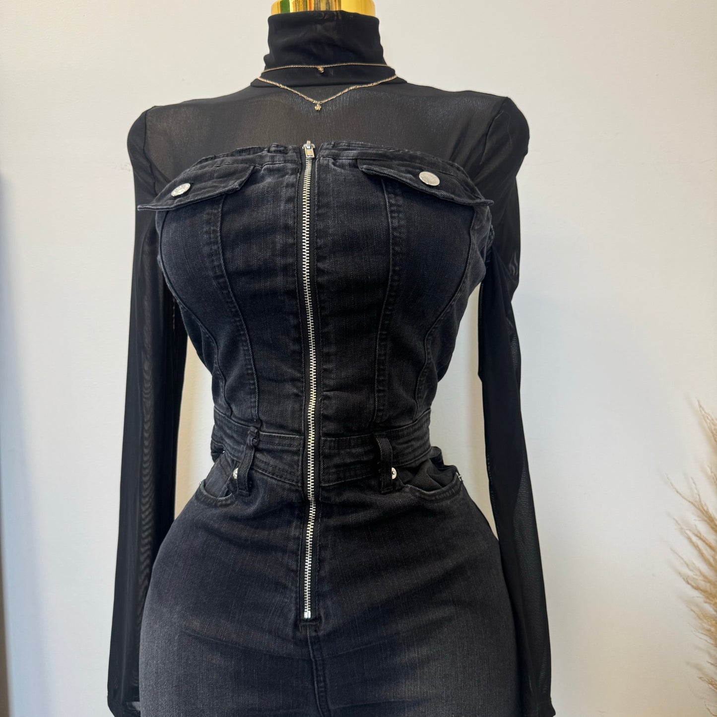 Rodeo Strapless Denim Jumpsuit-Black1