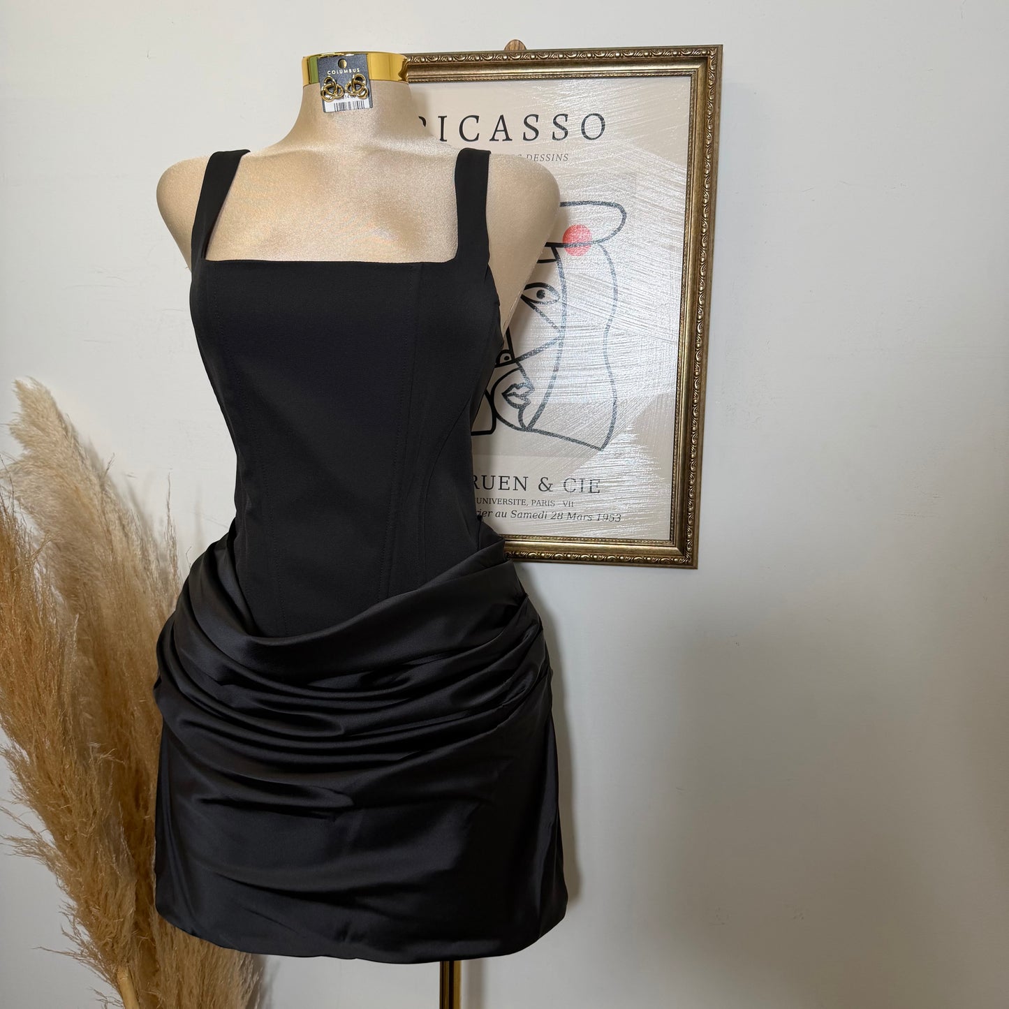 Satin Corset Cutout Mini Dress-Black