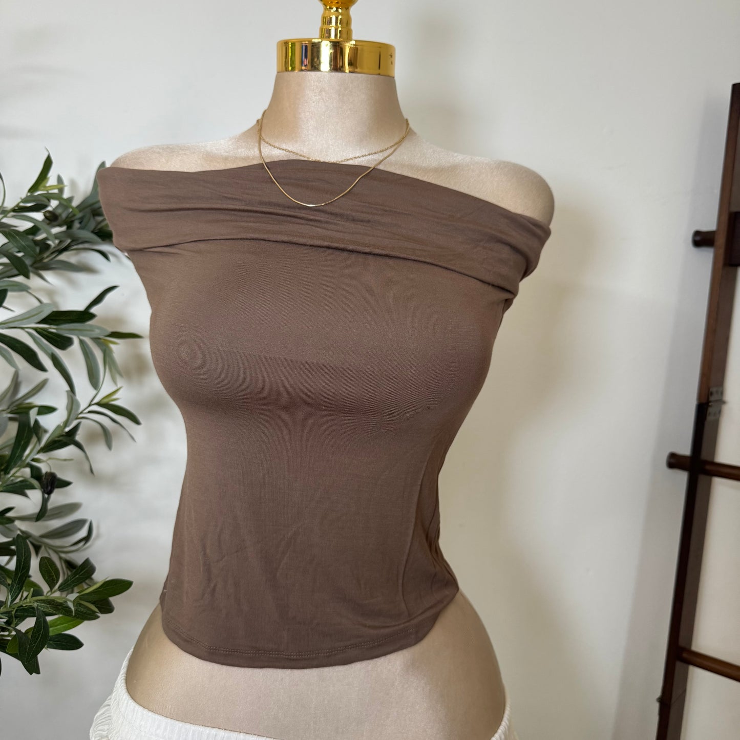 Off shoulder Double layered Top-Browm
