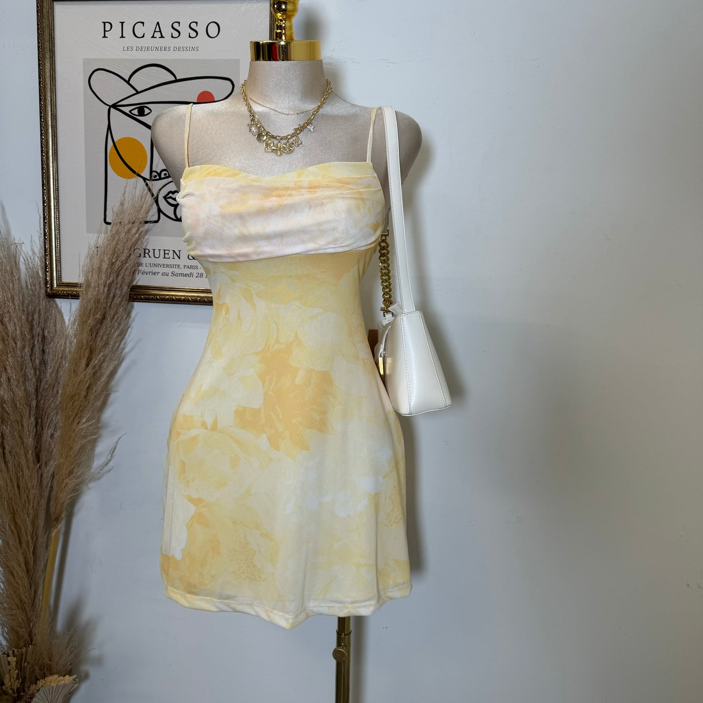 Solecito Mesh Dress-Yellow