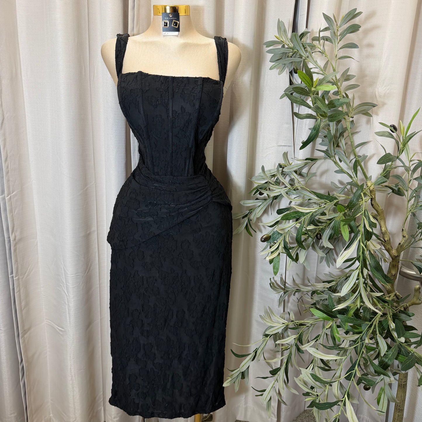 PL-Floral Jacquard Midi Dress-black