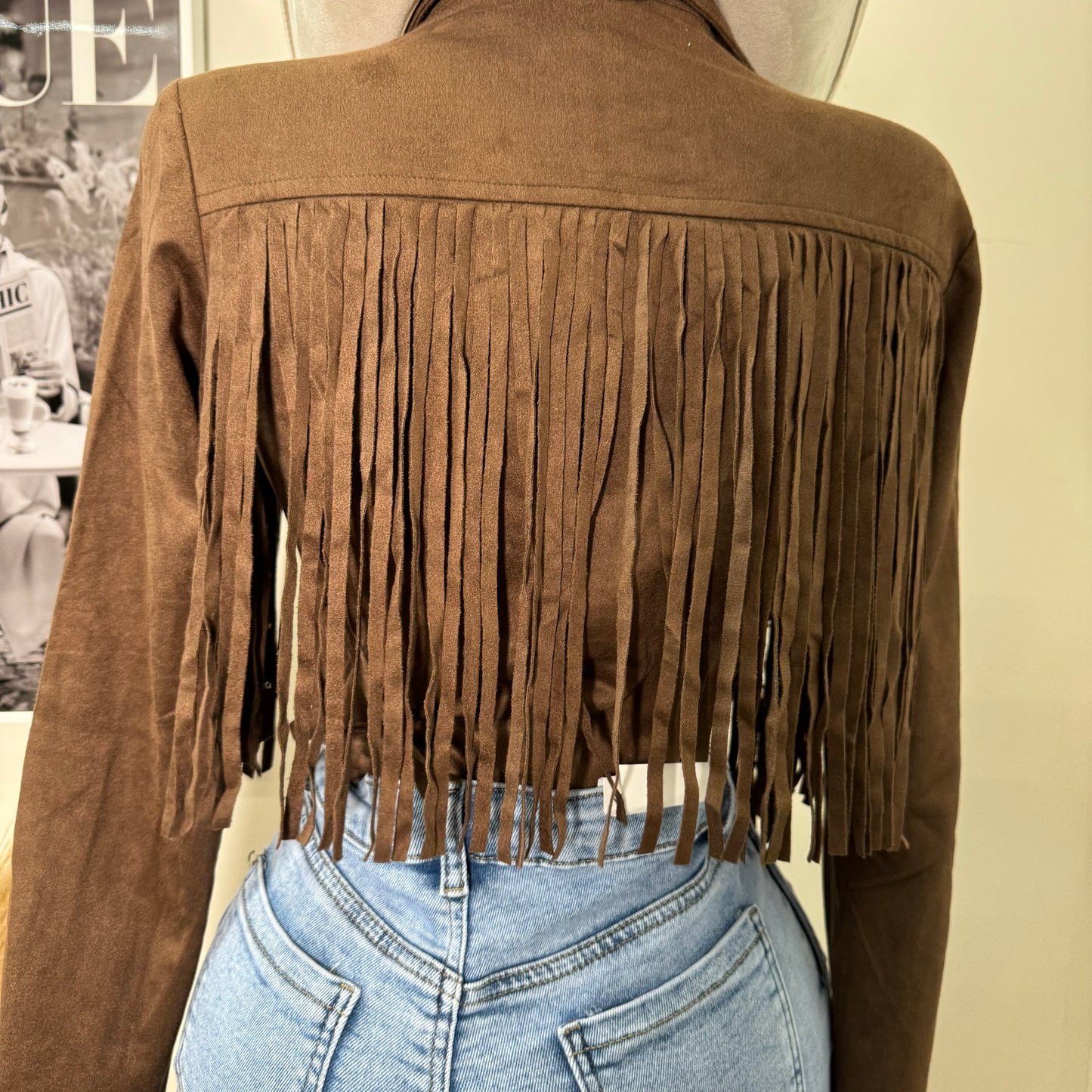 Suede Stud Fringe Shirt-Brown